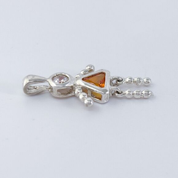 Vintage Sterling Silver 925 Orange Cubic Zirconia Girl Pendant - Picture 3 of 7